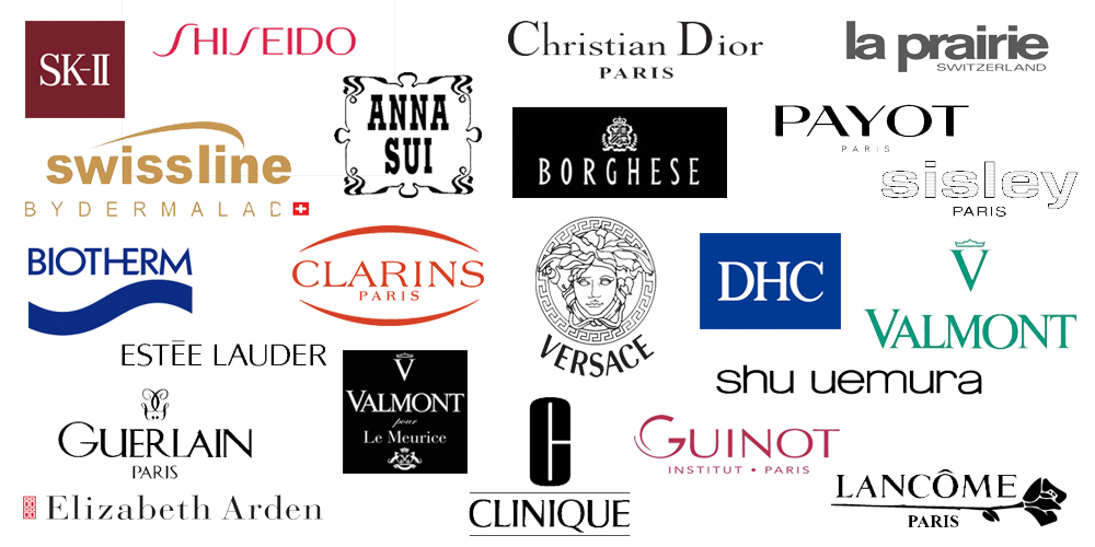 Avene (), Anna Sui (), Bioderma (), Borghese (˹), Biotherm (ŷȪ), DHC, Shu uemura (ֲ), Christian Dior (ϰ), Clarins (ʫ), Clinique (ٻ), Decleor (˼), Elizabeth Arden (Ŷ), Estee Lauder (˿), Guerlain (), Guinot (ά), La Prairie (), Lancome (ޢ), Payot (), Shiseido (), Sisley (ʩٻ), SKII (֮), Swissline (ѩ), Valmont (), Versace (˼), KOSE (ѩ/˿)